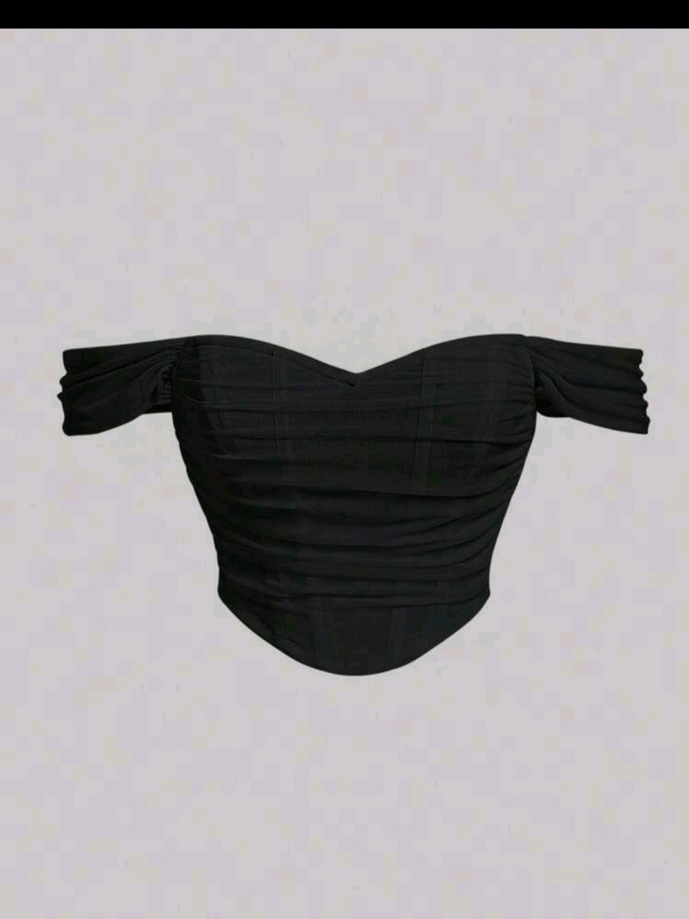 Off-Shoulder Ruched Black Mesh Zipper Crop Top